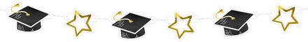 Boland Hangdecoratie slinger geslaagd thema - zwart/goud - karton - 3 meter - examenfeest versiering