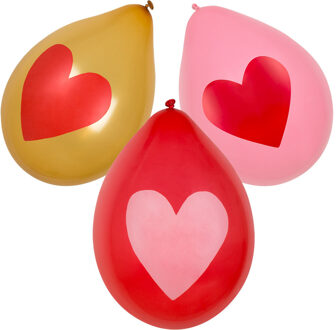 Boland Hartjes ballonnen - 6x st - Rood, roze en goud - 30 cm - Valentijn - bruiloft versiering