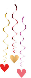 Boland Hartjes hangdecoratie - 3x stuks - rood/roze/goud - 85 cm - valentijn - bruiloft - versiering