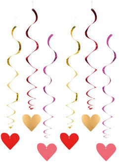 Boland Hartjes hangdecoratie - 6x stuks - rood/roze/goud - 85 cm - valentijn - bruiloft - versiering
