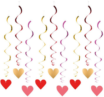 Boland Hartjes hangdecoratie - 9x stuks - rood/roze/goud - 85 cm - valentijn - bruiloft - versiering