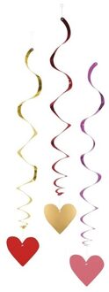 Boland Hartjes hangdecoratie rood, roze, goud 3x stuks Multi