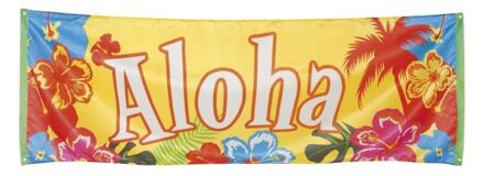 Boland Hawaii feest thema banner Aloha - 220 x 74 cm - polyester - versiering/feestartikelen - Feestbanieren Multikleur