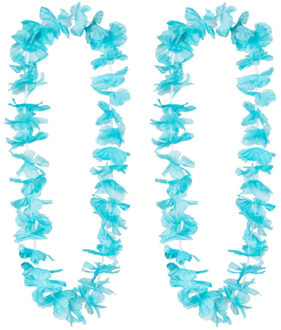 Boland Hawaii krans/slinger - 10x - Tropische kleuren turquoise blauw - Bloemen hals slingers