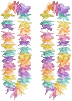 Boland Hawaii krans/slinger - 10x - Tropische/zomerse kleuren mix - Bloemen hals slingers