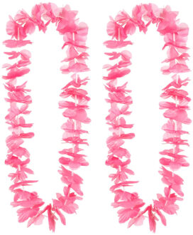 Boland Hawaii krans/slinger - 20x - Tropische kleuren roze - Bloemen hals slingers