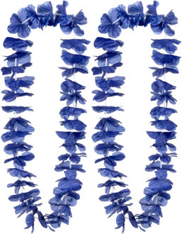 Boland Hawaii krans/slinger - 2x - Tropische kleuren blauw - Bloemen hals slingers
