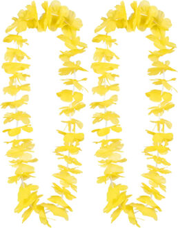 Boland Hawaii krans/slinger - 2x - Tropische kleuren geel - Bloemen hals slingers