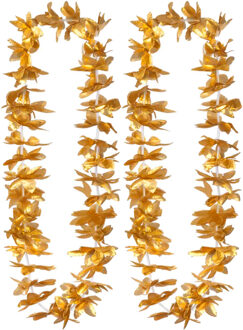 Boland Hawaii krans/slinger - 2x - Tropische kleuren goud - Bloemen hals slingers
