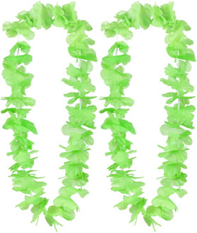 Boland Hawaii krans/slinger - 2x - Tropische kleuren groen - Bloemen hals slingers
