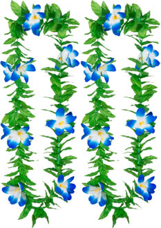 Boland Hawaii krans/slinger - 2x - Tropische kleuren mix groen/blauw - Bloemen hals slingers