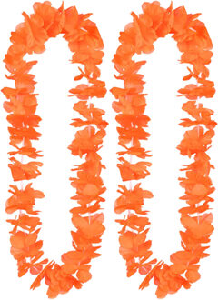 Boland Hawaii krans/slinger - 2x - Tropische kleuren oranje - Bloemen hals slingers