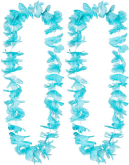 Boland Hawaii krans/slinger - 2x - Tropische kleuren turquoise blauw - Bloemen hals slingers
