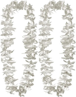 Boland Hawaii krans/slinger - 2x - Tropische kleuren zilver - Bloemen hals slingers