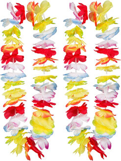 Boland Hawaii krans/slinger - 2x - Tropische/zomerse kleuren mix - Bloemen hals slingers - Verkleedkransen Multikleur