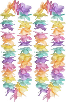 Boland Hawaii krans/slinger - 2x - Tropische/zomerse kleuren mix - Bloemen hals slingers