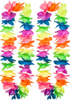 Boland Hawaii krans/slinger - 2x - Tropische/zomerse kleuren mix - Bloemen hals slingers