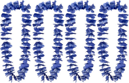Boland Hawaii krans/slinger - 4x - Tropische kleuren blauw - Bloemen hals slingers