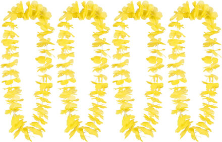 Boland Hawaii krans/slinger - 4x - Tropische kleuren geel - Bloemen hals slingers
