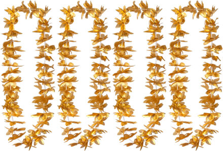 Boland Hawaii krans/slinger - 4x - Tropische kleuren goud - Bloemen hals slingers