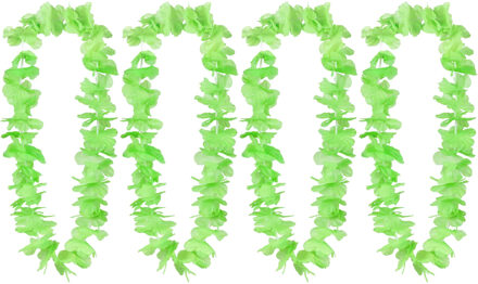 Boland Hawaii krans/slinger - 4x - Tropische kleuren groen - Bloemen hals slingers