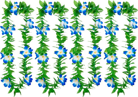 Boland Hawaii krans/slinger - 4x - Tropische kleuren mix groen/blauw - Bloemen hals slingers