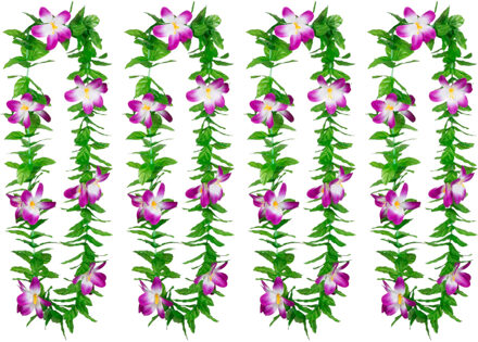 Boland Hawaii krans/slinger - 4x - Tropische kleuren mix groen/paars - Bloemen hals slingers