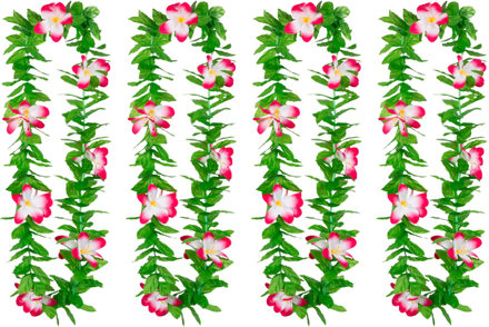 Boland Hawaii krans/slinger - 4x - Tropische kleuren mix groen/roze - Bloemen hals slingers