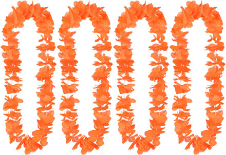 Boland Hawaii krans/slinger - 4x - Tropische kleuren oranje - Bloemen hals slingers