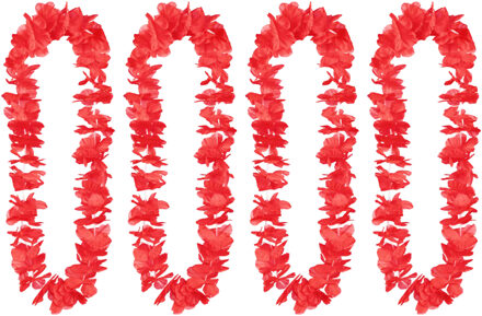 Boland Hawaii krans/slinger - 4x - Tropische kleuren rood - Bloemen hals slingers