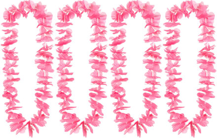 Boland Hawaii krans/slinger - 4x - Tropische kleuren roze - Bloemen hals slingers