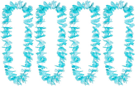 Boland Hawaii krans/slinger - 4x - Tropische kleuren turquoise blauw - Bloemen hals slingers
