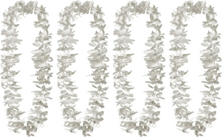 Boland Hawaii krans/slinger - 4x - Tropische kleuren zilver - Bloemen hals slingers