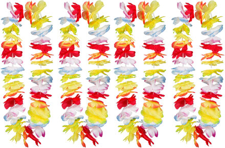 Boland Hawaii krans/slinger - 4x - Tropische/zomerse kleuren mix - Bloemen hals slingers