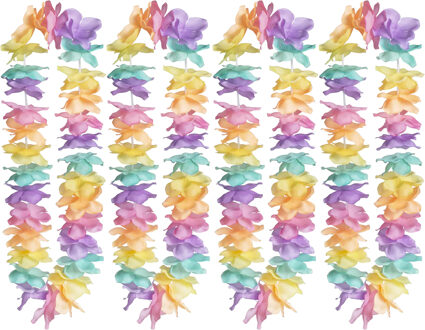 Boland Hawaii krans/slinger - 4x - Tropische/zomerse kleuren mix - Bloemen hals slingers