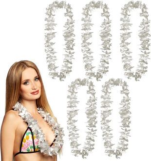 Boland Hawaii krans/slinger - 6x - Tropische kleuren zilver - Bloemen hals slingers