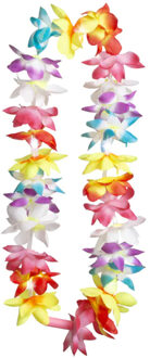Boland Hawaii krans/slinger - Met LED lichtjes - Tropische/zomerse kleuren mix - Bloemen hals slingers