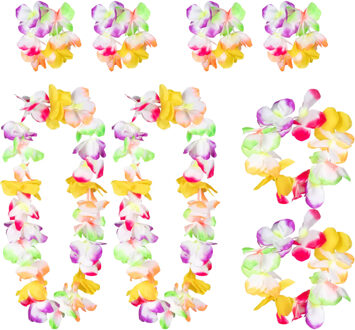 Boland Hawaii krans/slinger set - 2x - Tropische/zomerse kleuren mix geel - Hoofd en hals slingers
