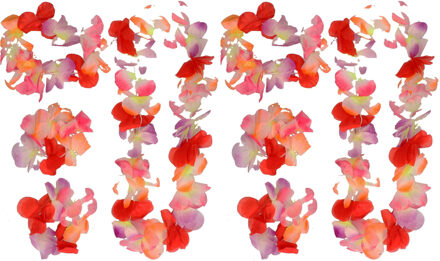 Boland Hawaii krans/slinger set - 2x - Tropische/zomerse kleuren mix rood - Hoofd en hals slingers