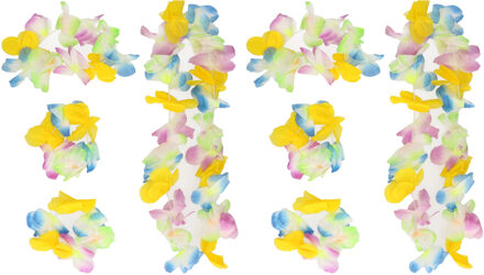 Boland Hawaii krans/slinger set - 4x - Tropische/zomerse kleuren mix blauw - Hoofd en hals slingers