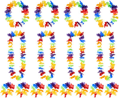 Boland Hawaii krans/slinger set - 4x - Tropische/zomerse kleuren mix - Hoofd/polsen/hals slingers