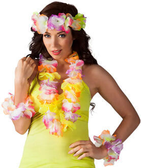 Boland Hawaii krans/slinger set - Tropische/zomerse kleuren mix geel - Hoofd en hals slingers