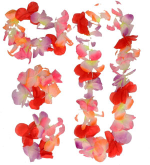 Boland Hawaii krans/slinger set - Tropische/zomerse kleuren mix rood - Hoofd en hals slingers
