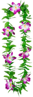 Boland Hawaii krans/slinger - Tropische kleuren mix groen/paars - Bloemen hals slingers