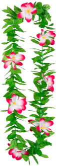 Boland Hawaii krans/slinger - Tropische kleuren mix groen/roze - Bloemen hals slingers