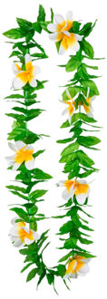 Boland Hawaii krans/slinger - Tropische kleuren mix groen/wit - Bloemen hals slingers