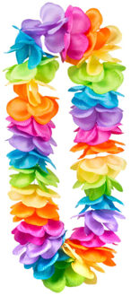 Boland Hawaii krans/slinger - Tropische/zomerse kleuren mix - Grote bloemen blaadjes hals slingers