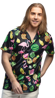 Boland Hawaii shirt/blouse - tropische print - zwart - verkleedkleren heren M
