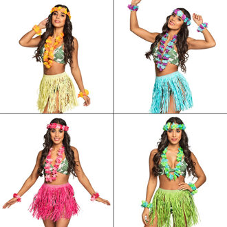 Boland Hawaii thema verkleed kransen set - met rokje - Verkleedkleding setje - voor dames