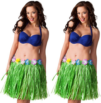 Boland Hawaii verkleed rokje - 4x - voor volwassenen - groen - 45 cm - rieten hoela rokje - tropisch - One size